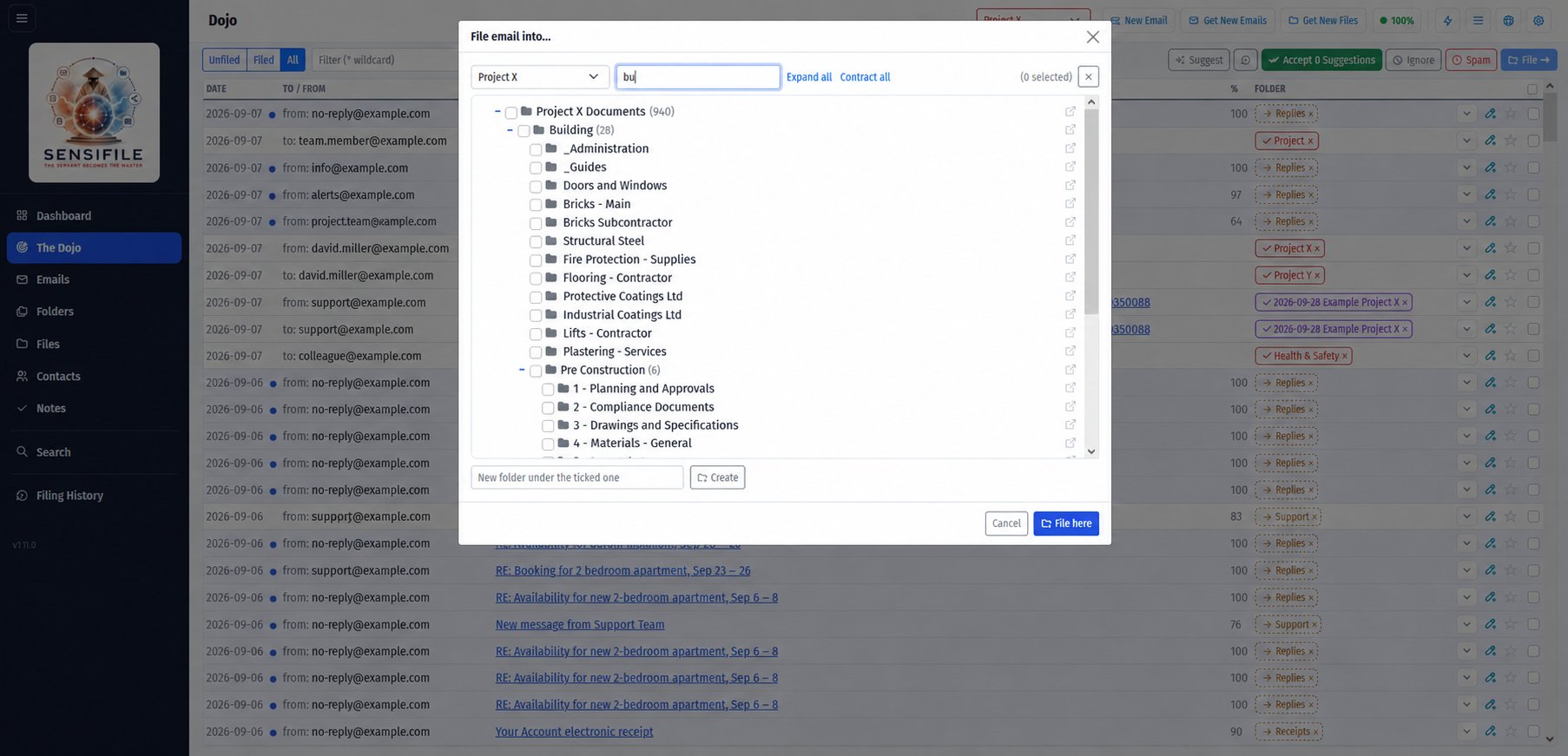 Email - File Emails and Train Sensifile