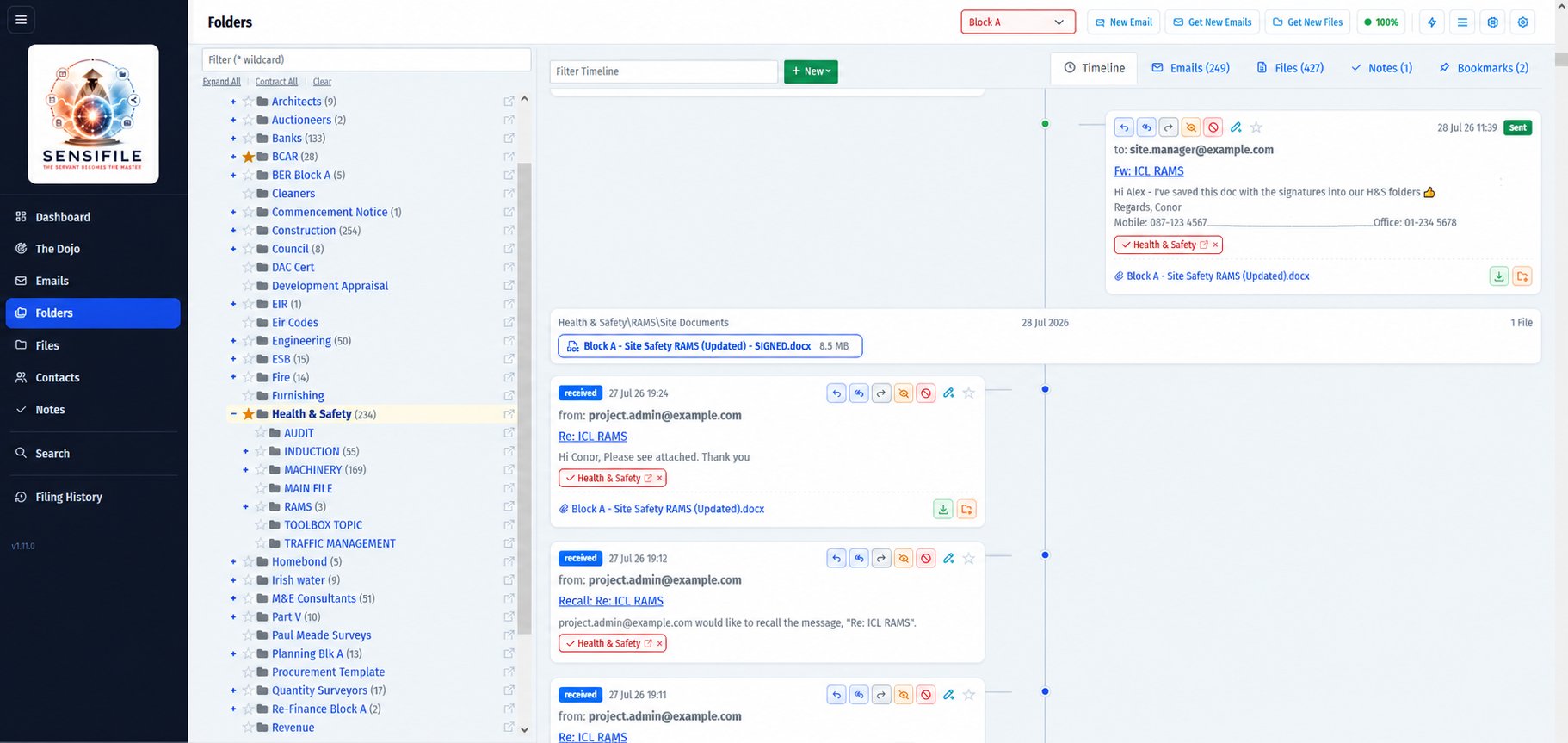 Folders - Files and Emails Timeline For Each Project Folder
